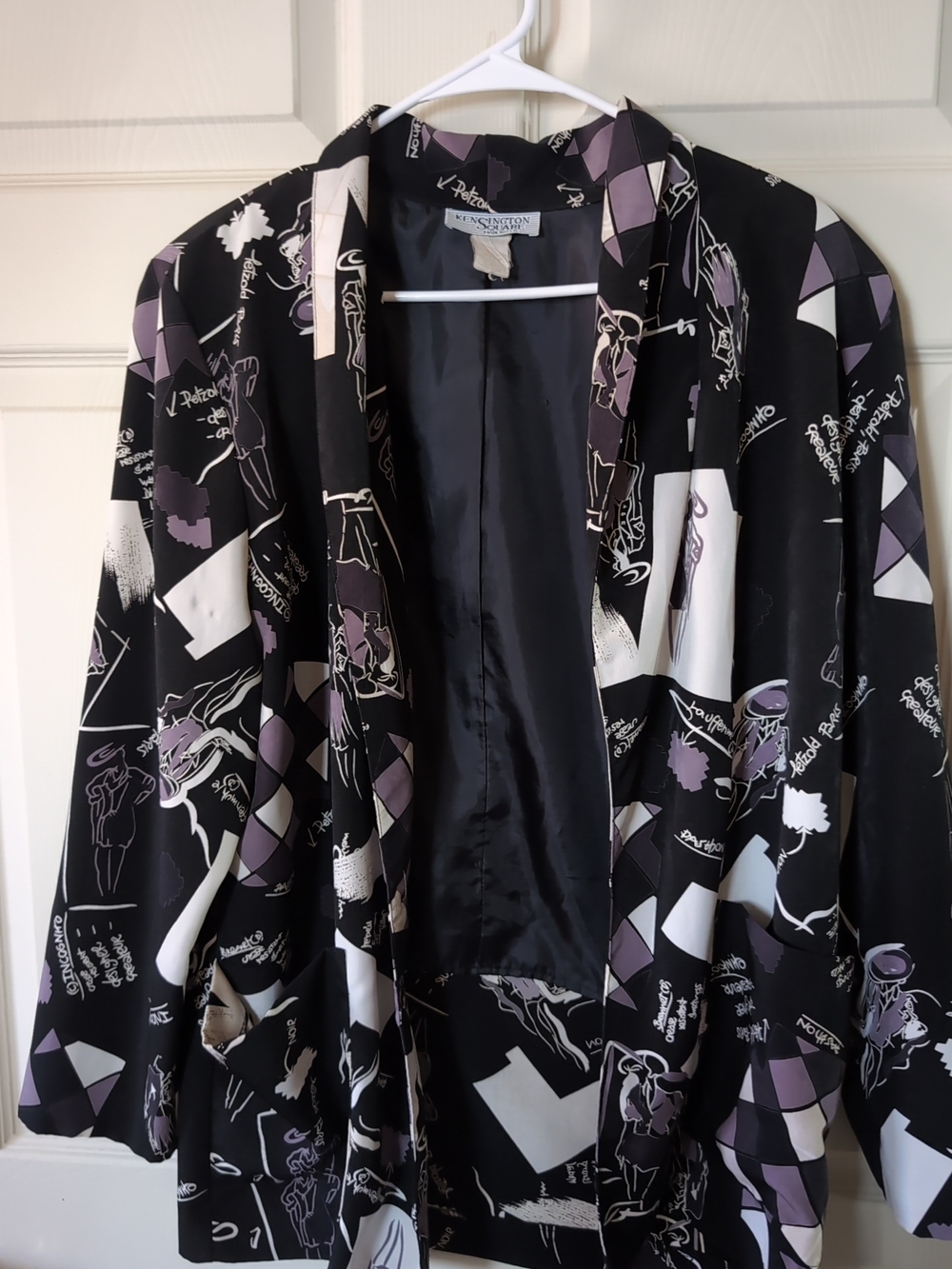 M. S. Kensington Black & Lavender Printed Open Blazer Jacket